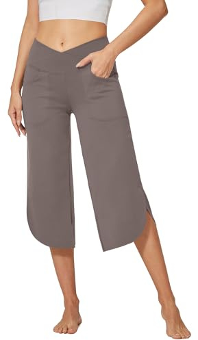 G4Free Pantalon capri pour femme, pantalon de yoga à jambes larges, extensible, décontracté, avec poches