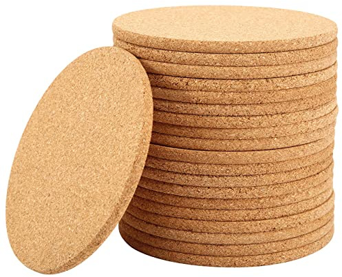 Pvczool 20er Pack Kork-Untersetzer für Getränke, Bar, Weingläser, Tassen & Tassen - Absorbierend, Hitzebeständig, Wiederverwendbar & Recycelbar - Holzfarbe, Rund, 10 x 0,5 cm