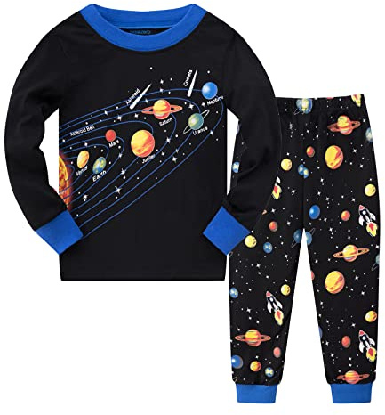 Boys Pyjamas Sets Solar System Space Pyjamas Cotton Long Sleeve Christmas Pjs 2 Piece Outfit Pajamas for Kids Clothes 2-11 Years