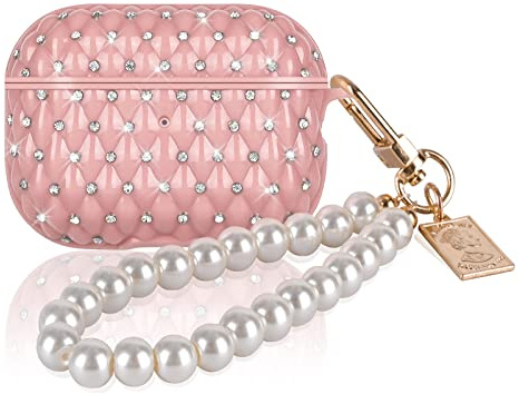 DiyGody Custodia Protettiva per Airpods Pro 2 Generazione, Cover Brillantini Brillante con Portachiavi in Perla per Donne, Case Protettiva Antiurto Antiscivolo Antigraffio per Airpods Pro 2 2022 -Rosa
