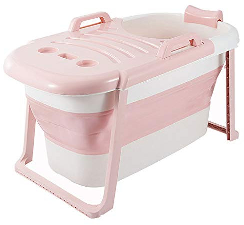 Ganzkörper-Badewanne für Erwachsene, zusammenklappbar, Badewannenfass, Duscheimer, tragbarer großer Kunststoff, dicker, robust, rutschfest, einfacher Abfluss, freistehende Badewanne (Color : Pink, Siz