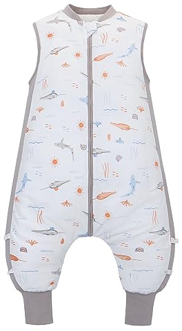 LAT LEE AND TOWN Baby Schlafsack mit füßen 2.5 Tog Baby Schlafsäcke ohne Ärmeln 100% Baumwolle Winter Baby Schlafsack ärmelloser Schlafanzug für Säugling Kinder (Korallenwal, M)