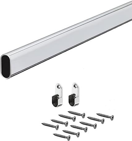 AERREGI Guardaroba guardaroba guardaroba ottone | Asta CROMO LUCIDO per armadio 1000 mm OVALE | Tubo metallico vintage | Tubo per mobili 30 x 15 mm | Inclusi 2 fissaggi | 1 Pezzo
