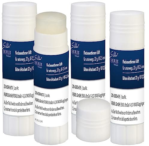 Sichler Haushaltsgeräte Fleckenstift: 4er-Set Fleckenentferner-Stifte für unterwegs, je 22 g, Ø 2,5 cm (Fleckentferner, Fleckenentferner Wäsche, Schmutzradierer)