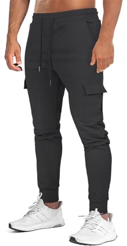 Suwangi Pantalones Deportivos Cargo Hombre Pantalones para Correr Pantalón para Ejercicio Casual Cintura Elástica con Cordón Multibolsillo para Fitness