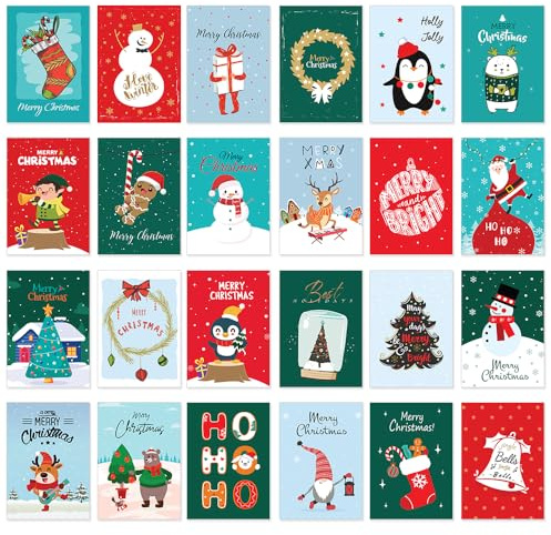 Papa Prints® Frohe Weihnachten Karten 24 Stück (149 x 105 mm) Weihnachtskarten Packung Weihnachtskarten 2023 Grußkarten Multipack Weihnachtskarte Pack mit Umschlägen