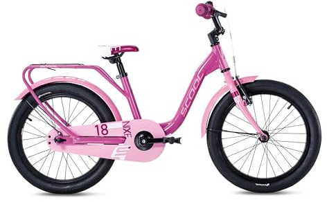 S'COOL niXe 18 Zoll Kinderfahrrad 1 Gang, Leichter Alurahmen, kindgerechte Sitzposition, Rücktrittbremse + V-Brake, für Kinder 110–125 cm, 5–7 Jahre, ideal für längere Strecken, Pink/Baby Pink