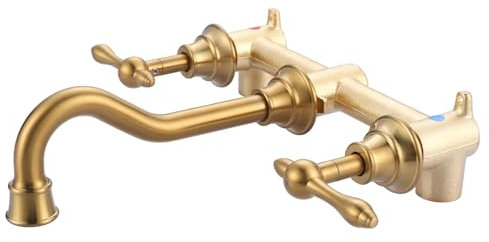 Gold Bathroom Faucet Wall Mount: WOWOW Antique Bathroom Sink Faucet 2 Handle Lavatory Faucet 3 Hole Tap and Rough-in Valve Included