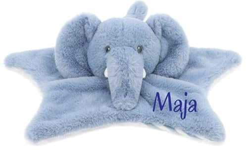Wuff-Dogsworld Baby Kuscheltuch Stern mit Namen Bestickt Einhorn Teddy Giraffe Koala Geschenk Taufe Geburt (Elefant)