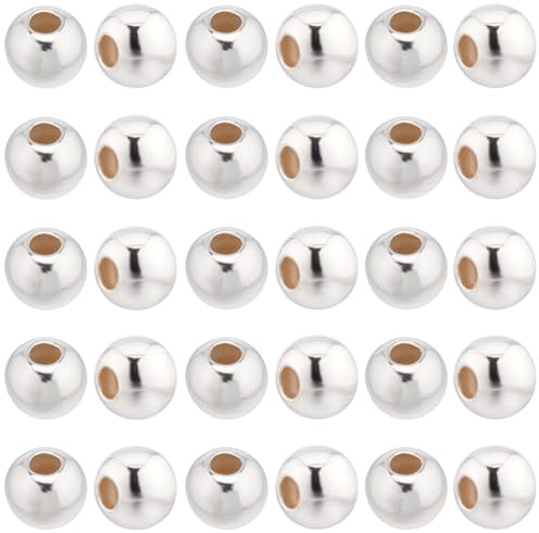 SUNNYCLUE 1 Box 50 Stück Echte 925 Sterlingsilber Perlen 4 mm Runde Perlen Lose Glatte Nahtlose Kugelperlen Rondelle Lose Abstandshalter Metall Abstandshalter Für Die Schmuckherstellung Perlen Sets DI