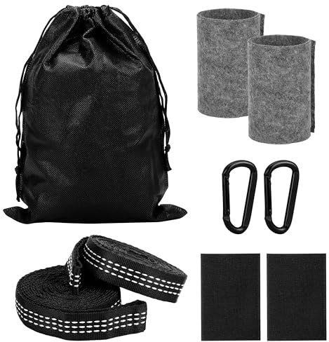 BELLE VOUS Sangles pour Hamac et Balancoire - Sangle pour Support Hamac Exterieur - Attache avec Crochet Mousqueton - Kit de Fixation Hamacs sur Arbre - Supporte Jusqu’à 500kg