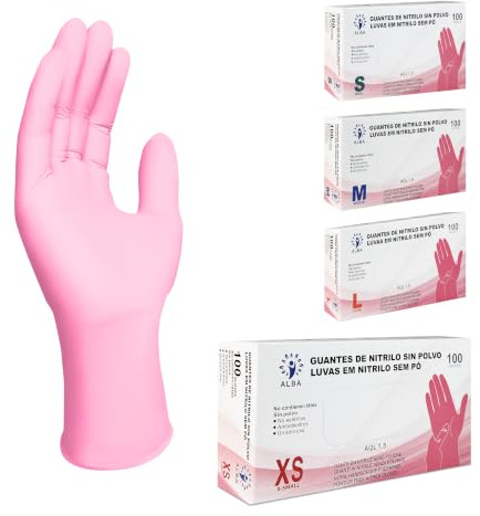 MUNTRADE Guantes Desechables de Nitrilo 100 unidades | Sin Polvo, Sin Látex, Uso Médico y Profesional | Guantes Nitrilo Desechable Color Rosa (XS)