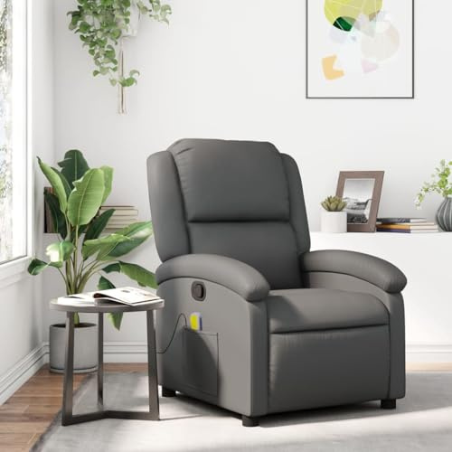 Homgoday Massagefåtölj, TV-fåtölj, relaxfåtölj, liggfåtölj, manuell liggfunktion, fåtölj, justerbart ryggstöd, stoppad fåtölj, vilstol, grått, konstläder