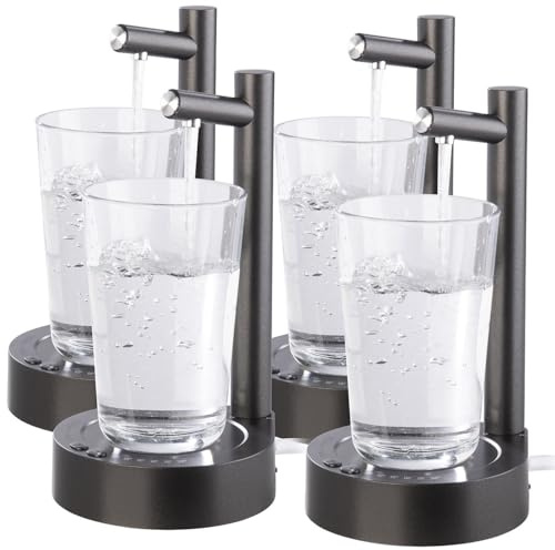 Rosenstein & Söhne kalt-Wasserspender: 4er Set Akku-Trinkw.-Pumpe m Edelstahl-Auslass u Becherablage, schwarz (USB-Wasserspender, Wasserkanister-Pumpe)