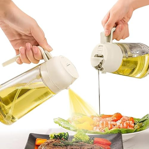Kimilx Oil Sprayer for Cooking, 2 in 1 Olive Oil Dispenser Bottle for Kitchen, 20oz/600ml Glass Oil Bottle, Food-Grade Oil Mister for Salad, Frying, BBQ, Healthy Kitchen Essential