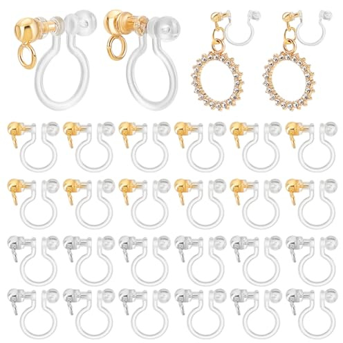 PH PandaHall 24pcs Clip auf Ohrring Konverter Transparent U-Ohrringe 304 Edelstahl Schlaufen Gold Silber Ohrring Clips Nicht-Durchbohrte Ohrringe für die Schmuckherstellung