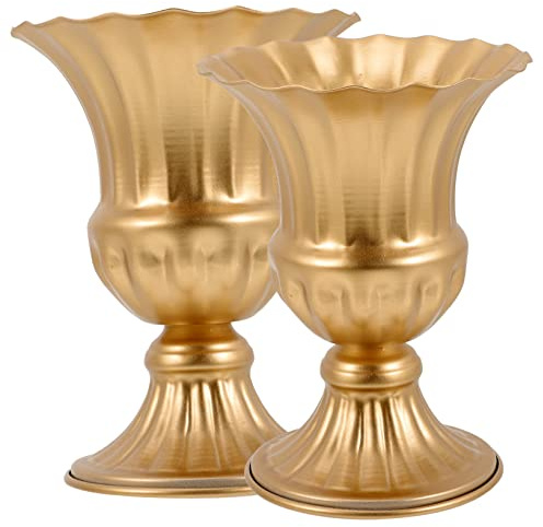 2 Pièces Vase Commémoratif Pierre Tombale Porte-Fleurs Pierre Tombale Selle De Fleur Vase Doré Vase De Cimetière Délicat Urne Vase De Fleur Urne Pot De Plante Fleurs for Cimetière Pichet en Fer Parter