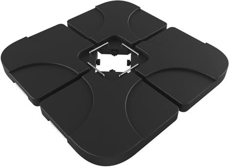 Set 4 Supporto Pesi Base Ombrellone Parasole Da Giardino In Plastica HDPE Riempibili Con Acqua E Sabbia 60 Litri / 100 Kg Adatti Per Ombrelloni Base A Croce 50 x 50 x 7.5 cm Nero