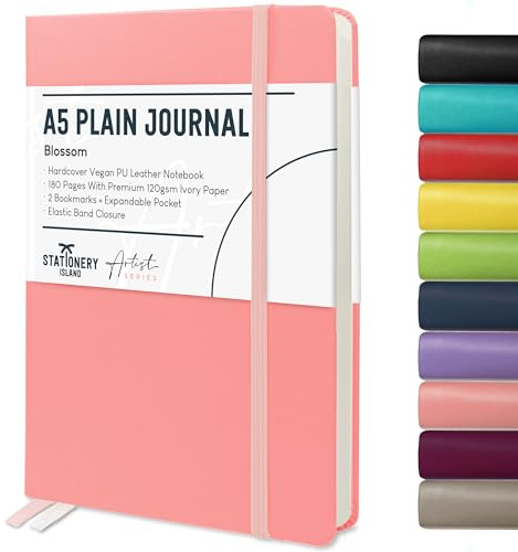STATIONERY ISLAND Notizbuch A5 Blanko, Journal Hardcover mit 120 g/m² Dickem Papier, 180 Seiten Tagebuch, Notebook a5 für Mädchen, Reisetagebuch, Planen, Lernen, Schreiben
