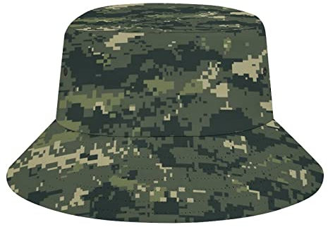 56 Anglerhut Dunkelgrüne Camouflage Eimer Hut Faltbar Bucket Hat Atmungsaktiv Fischerhüte Für Camping Outdoor Reisen