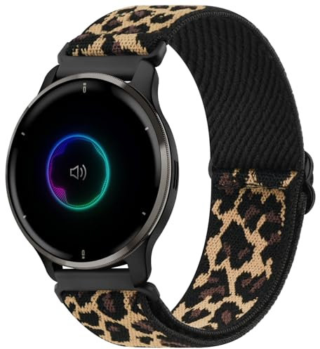 Mugust Armband für Garmin Venu/Venu 2 Plus/Venu Sq/Venu Sq 2 Music für Damen Herren, 20mm Elastisch Ersatzarmband für Garmin Venu Sq 2 Armband (Leopard)