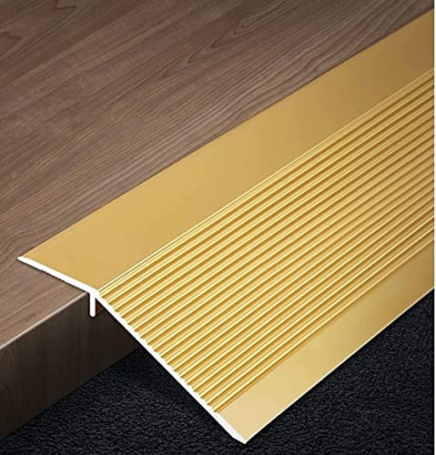 Tira de transición de aluminio para suelo de 140 cm y 200 cm para suelos irregulares de puerta, alfombra a baldosa y madera a baldosa (amarillo, 139,7 cm)