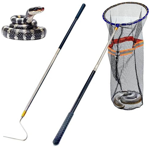 SIWRDTG Schlangenfänger, Netz, Klapperschlange, Greifer, Werkzeug, Schlangengreifer, Teleskopstange mit 41,2-152,4 cm Griff und 30,6 cm Netzöffnung zum Entfernen von Reptilien, zum Entfernen von