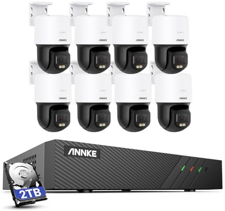 ANNKE 3K PT POE - Telecamera di sorveglianza per esterni, 8 telecamere IP con audio a 2 vie, inclinazione a 340°-110°, rilevamento del movimento, visione notturna a colori F.10-Ture, accesso remoto