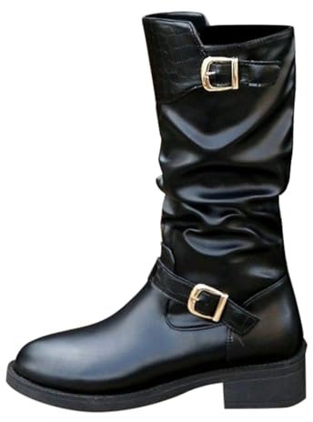 Generico Bottes hautes pour femme avec talon occidental d'hiver bottines à bout Camperos Texani pour femme, bottes à talons moyens, bottes élastiques pour femme, curvy bottine, fermeture éclair