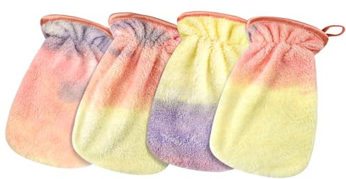 PHOGARY Microfiber Face Cloths Wash Mitt for Body, Super Absorbent Coral Fleece Wash Mitts Cloth, Child Adult Washcloth for Body & Face, 4 Pack, 20x13cm,Tie Dye
