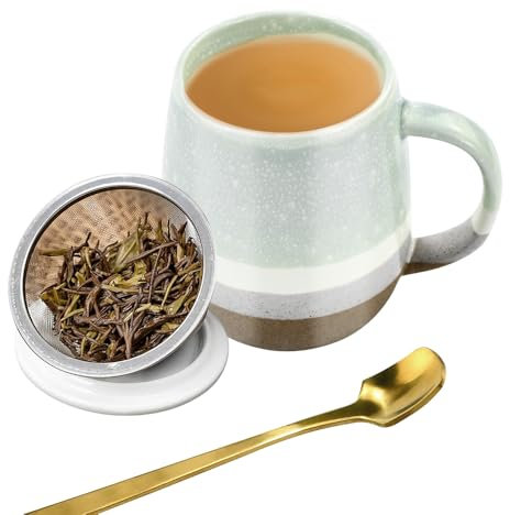 VGECEE Tasse à Thé en Porcelaine avec Infuseur et Couvercle, Grande Tasse à The en Porcelaine 400ML Tasses à Thé en Vrac Mug Infuseur 400ml Tasses a Cafe Porcelaines pour Bureau Maison Cadeau