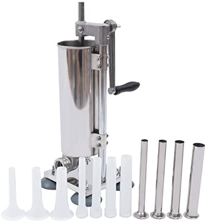 Vertikale Wurstfüllmaschine, 3L Manuell Wurstfüller mit 6 Größen Füllrohren Edelstahl Wurstfüllmaschine Hauswurstfüller Wurstspritze