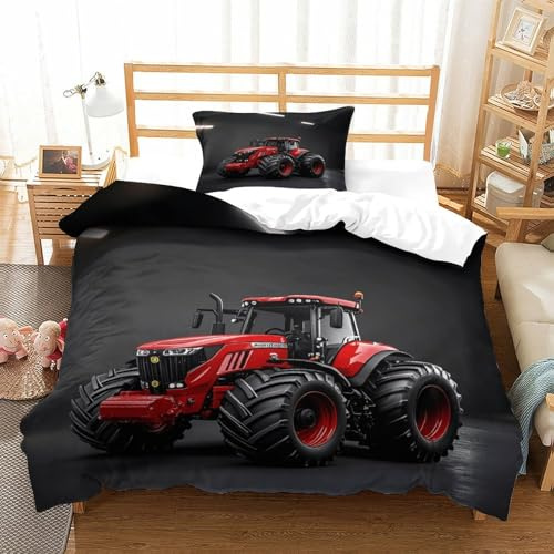 LILIlaobiao 135x200cm Rot Traktor Bettwäsche Set Polyesterfaser, Kinder bettwäsche Trecker Mit 1 kissenbezüge: 80 X 80cm