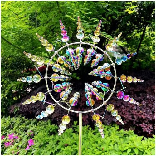Metall Windrad Garten, Windmuhl 3D, Gartendeko Windspiel, Gartenguru Magische WindmüHle, füR Terrasse Und Garten WindmüHlendekoration Im Freien,Colorful