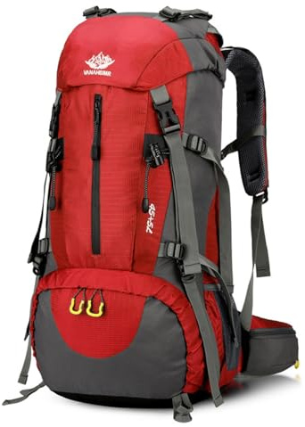 PORRASSO 50L Zaino da Trekking Zaino Impermeabile Zaini con Copertura per la Pioggia Hiking Backpack per Donna Uomo Escursionismo Campeggio Arrampicata Viaggio Rosso