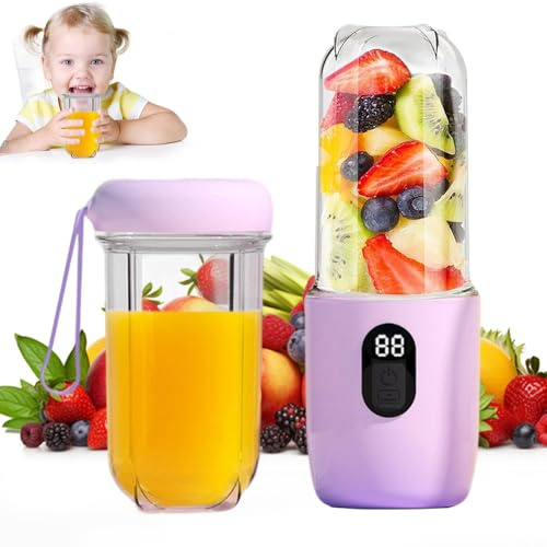 Blender Portable, 500ml Mixeur Portable, Rechargeable Mini Blender Smoothie avec 16 Lames, pour Voyage, Cuisine - Mini Mixeur pour les Fruits, les Smoothies, les Milkshakes