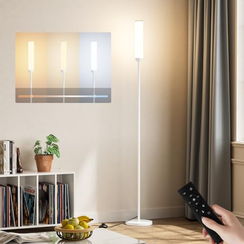 PreeOtti Lámpara de pie LED para salón, regulable, regulable, moderna lámpara de pie para salón, con mando a distancia y 5 temperaturas de color, color blanco