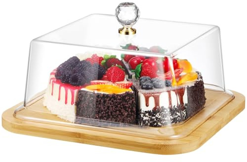 BESPORTBLE Bread Tasting Plate Acrylic Square Food Cover Cake Display Tray Lid for Party Supplies Wooden Base for Cake Shop Baking