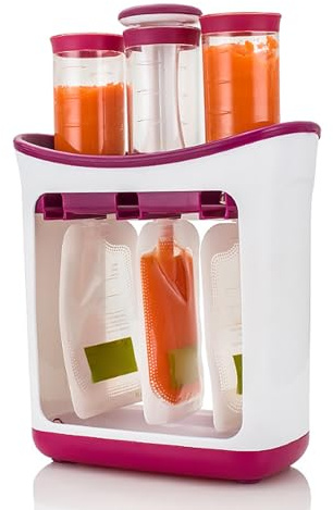 Yuehuamech Quetschstation für hausgemachte Babynahrung, Beutel-Füllstation mit 15 Lebensmittelbeuteln, Fruchtsaft-Lebensmittelzubereiter für Püree-Lebensmittel, kein Spritzen, spülmaschinenfest und