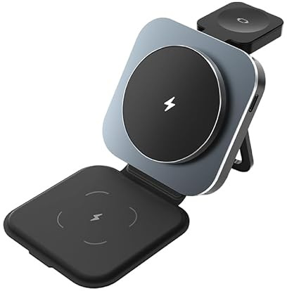 3 in 1 Wireless Charger for MagSafe, Magnetic Foldable Travel Fast Charging Station Stand for iPhone16/15/14/13/12 Series, AirPods Pro/4/3/2 & Apple Watch (Adapter Included) (Black)