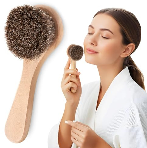 HHUUMM Gesichtsbürste - Trockenbürste Gesicht - Bürste Weiche, Borsten Hautstraffung Bürste - Peelingbürste - Peeling - Reinigung - 100% Naturborsten - Buchenholz - Gesichtsreinigungsbürste