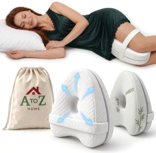 A to Z Home Knee Pillow for Sleeping on Side, Orthopaedic Leg Wedge Pillow | Orthopaedic memory foam knee pillow for back pain & hip relief – EXTRA washable bamboo cover, side sleeper support