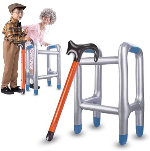 2Pcs Aufblasbarer Rollator Set - Aufblasbare Gehhilfe & Gehstock Kostümzubehör, Lustiges Gehstock Party Set für Opa Oma Cosplay, Karneval, Halloween & Fasching Verkleidung