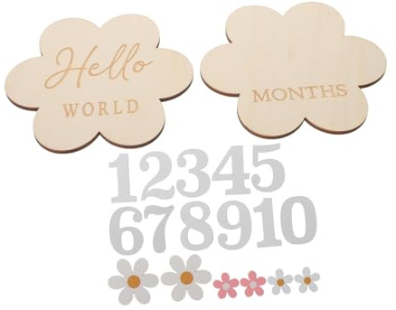 BAZEITFLOW Wooden Flower Baby Growth Tracker Monthly Milestone Cards for Newborn Photo Props and Keepsake Albums, Photoready Announcement Sign for Parents and Child Growth Recording