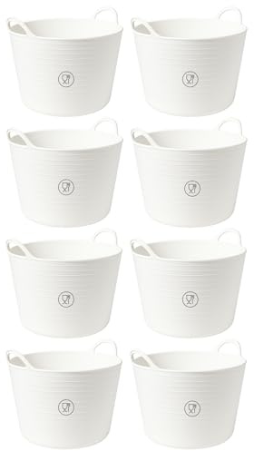 TUKA Pack de Capazos de Plástico 42 L – Profesional | Barreño, Cubo, Espuerta, Cubeta Resistente Multiusos para albañilería, jardinería, Agricultura y hogar (8, Blanco Alimentario)