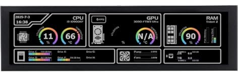 PUSOKEI Display della Temperatura del PC da 8,8 Pollici, Monitor della Temperatura dei Dati RAM della CPU, Schermo Secondario IPS USB Mini per Custodia del Computer ARGB (Black)