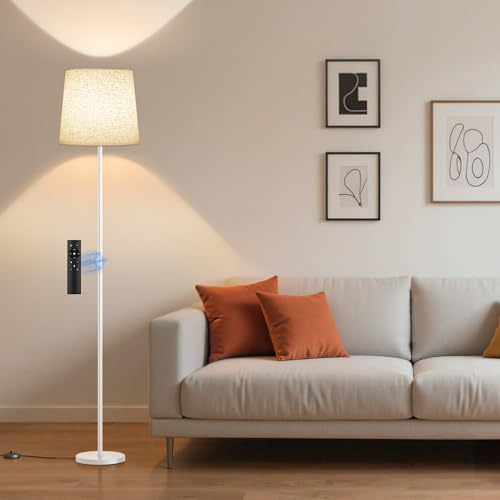 SIBRILLE LED Stehlampe Dimmbar, 9W Stehlampe mit Fernbedienung&Fußschalter, 3000K-6000K Leselampe Stehleuchte LED für Wohnzimmer Schlafzimmer Büro mit Leinen-Lampenschirm&LED-Glühbirne, Weiß