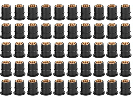 50 unidades de tuerca para parabrisas de motocicleta M6x0.8 mm, tuerca universal de goma con inserto de latón cautivo para paneles de carrocería de ATV, sujetadores de reemplazo a
