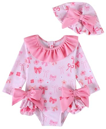 JiAmy Traje de baño de bebé niña con sombrero de sol manga larga protección UV traje de baño para bebé niña traje de baño traje de baño