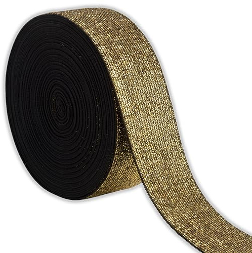 IPEA Elastico per Cucito LUREX - Corda Elastica da Cucire - 10 METRI - Made in Italy - Nastro Elastico da Cucito 40 mm Brillante per Accessori, Vestiti, Gonne, Borse, Cinture - Fettuccia Piatta - Oro